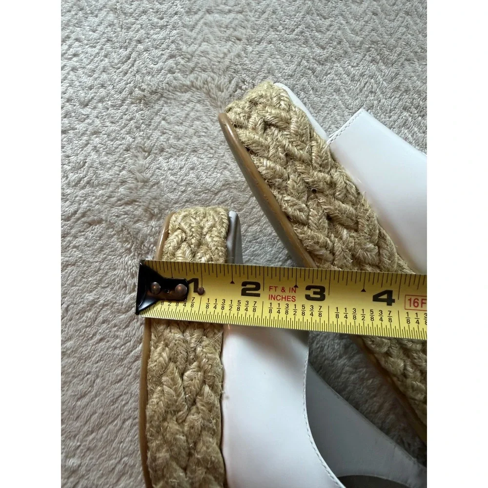 Stuart Weitzman White Patent Leather Espadrille Wedge Slingback Peep Toe 9.5 - Picture 11 of 12